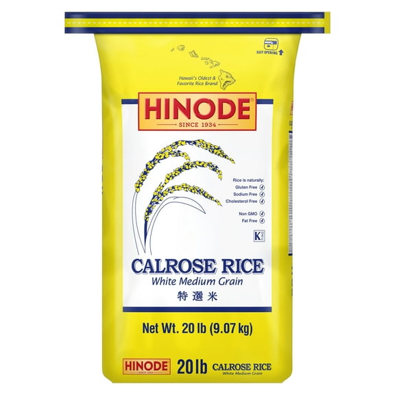 Hinode Calrose White Medium Grain Rice, 20 lb Bag – Gluten-Free Bulk Pantry Staple
