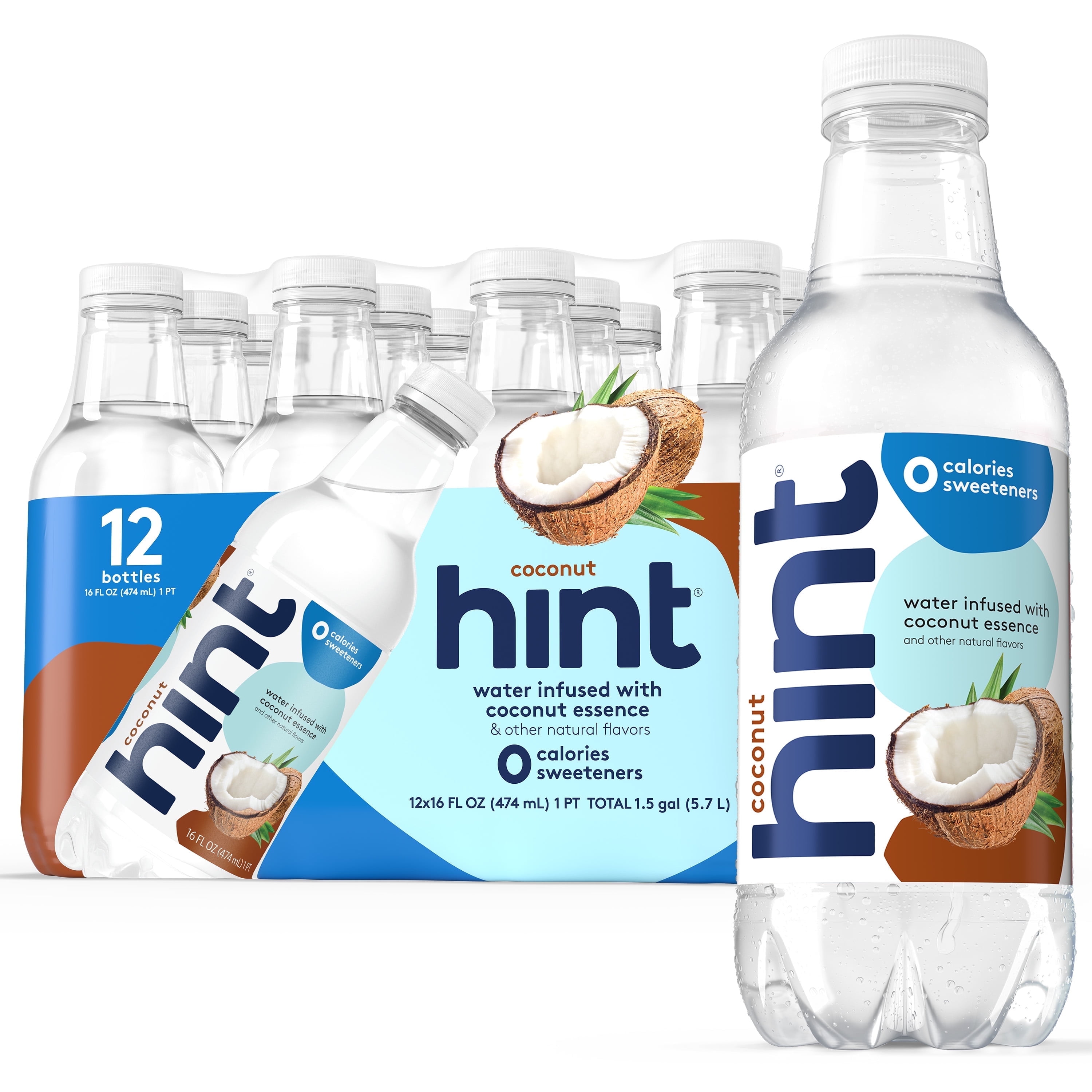 Hint Fruit Infused Bottled Water, Coconut - Sugar Free Flavored Water with Zero Calories, Natural Fruit Essences, and No Artificial Sweetners - 16 Fl Oz (Pack of 12)