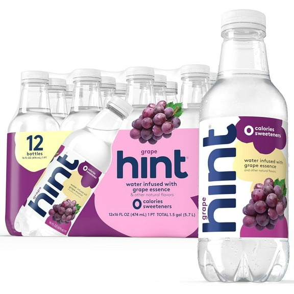 Hint Grape Flavored Water, 16 fl oz, 12 Pack Plastic Bottles