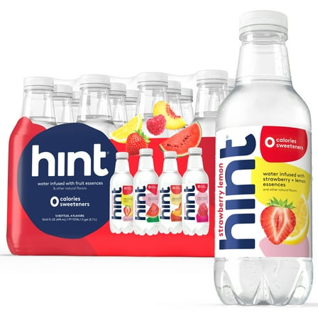 Hint Red 4-Flavor Variety Pack Flavored Water, 16 fl oz, 12 Pack Plastic Bottles