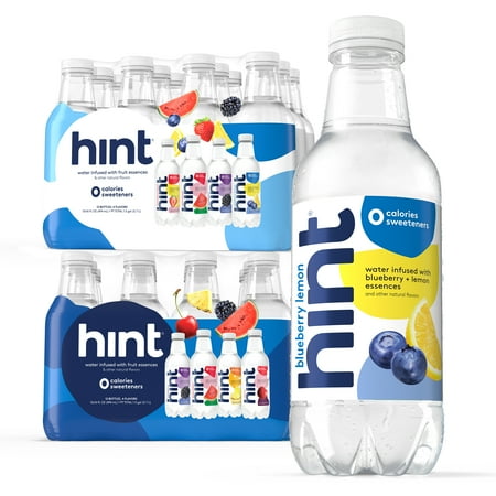Hint Blue and White 6-Flavor Variety Pack Flavored Water, 16 fl oz, 24 Pack Plastic Bottles