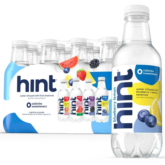 Hint White 4-Flavor Variety Pack Flavored Water, 16 fl oz, 12 Pack Plastic Bottles