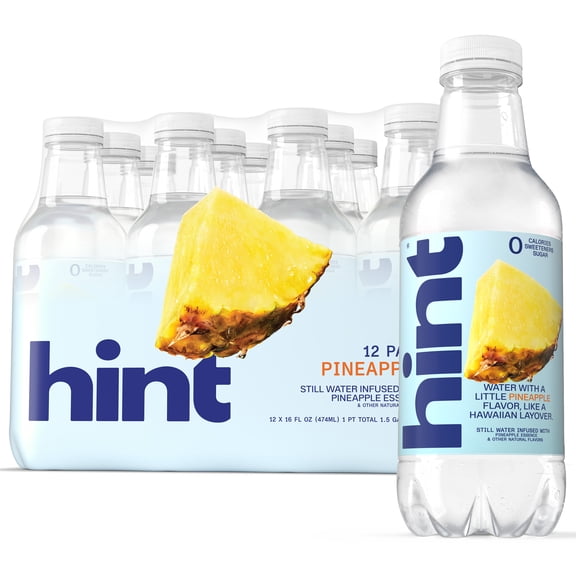 Hint Pineapple Flavored Water, 16 fl oz, 12 Pack Plastic Bottles