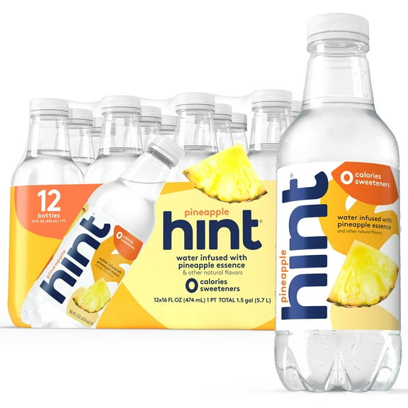 Hint Pineapple Flavored Water, 16 fl oz, 12 Pack Plastic Bottles