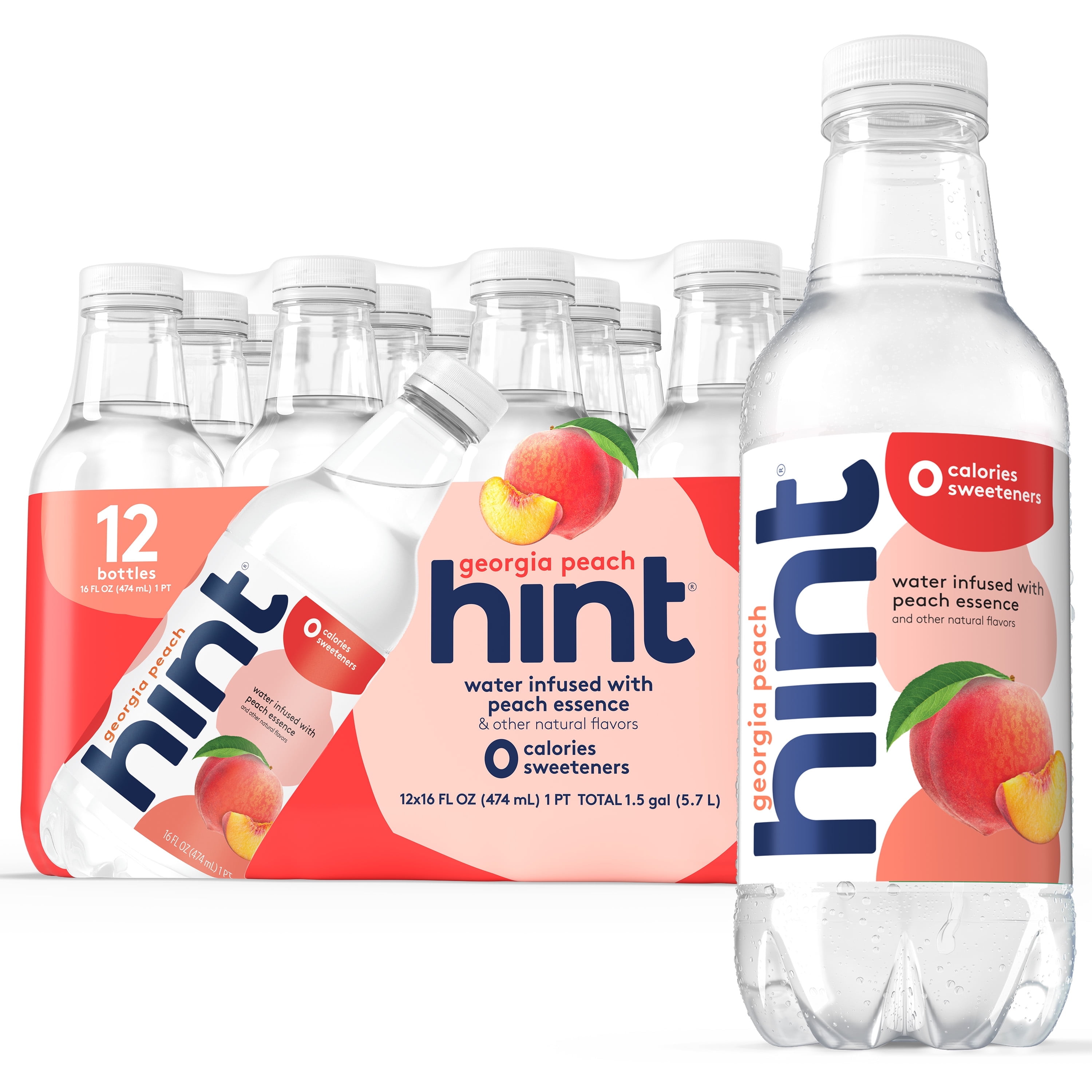 Hint Fruit Infused Bottled Water, Georgia Peach - Sugar Free Flavored Water with Zero Calories, Natural Fruit Essences, and No Artificial Sweetners - 16 Fl Oz (Pack of 12)