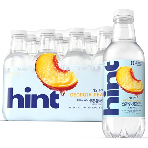 Hint Georgia Peach Flavored Water, 16 fl oz, 12 Pack Plastic Bottles