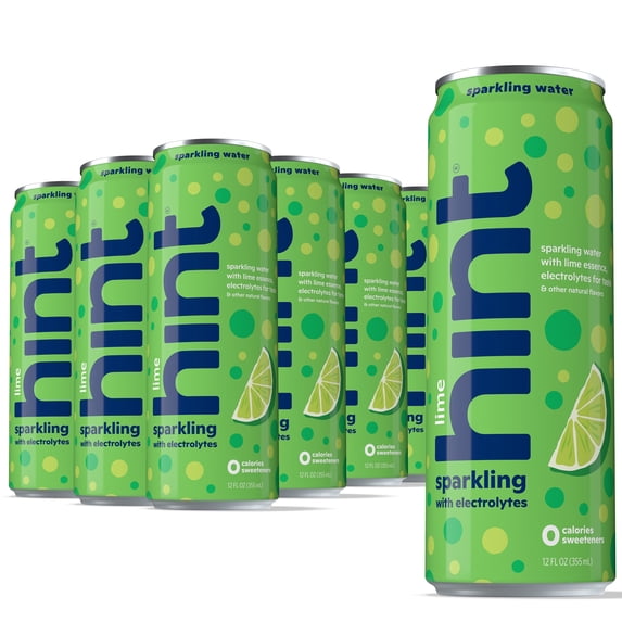 Hint Sparkling Water, Lime - Canned Flavored Water Beverages with Electrolytes, Zero Calories, and Sugar Free - 12 Fl Oz Cans (Pack of 12)