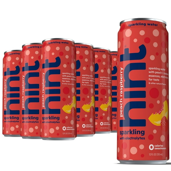 Hint Sparkling Water, Peach Raspberry - Canned Flavored Water Beverages with Electrolytes, Zero Calories, and Sugar Free - 12 Fl Oz Cans (Pack of 12)