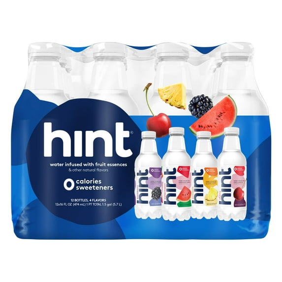 Hint Water Best Sellers Pack, 3 Bottles Each of: Watermelon, Blackberry, Cherry, and Pineapple, Zero Calories, Zero Sugar and Zero Sweeteners, 16 Fl Oz (Pack of 12) RED14