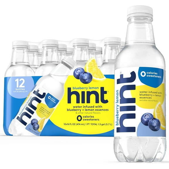 Hint Blueberry Lemon Flavored Water, 16 fl oz, 12 Pack Plastic Bottles