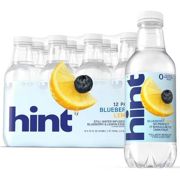 Hint Blueberry Lemon Flavored Water, 16 fl oz, 12 Pack Plastic Bottles