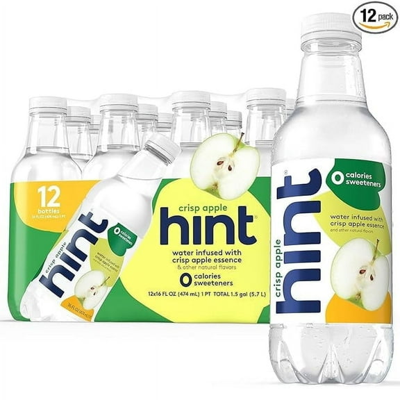 Hint Crisp Apple Flavored Water, 16 fl oz, 12 Pack Plastic Bottles
