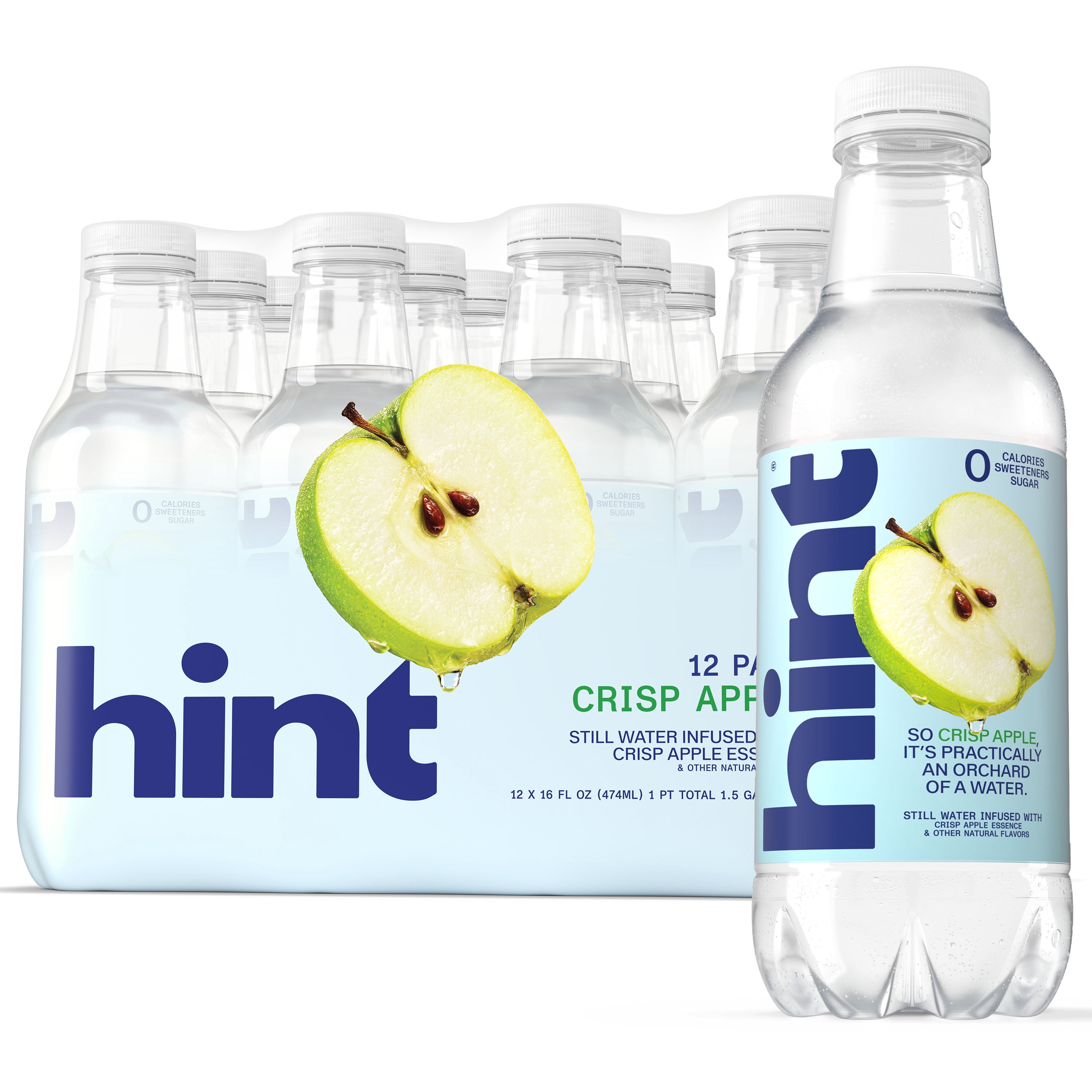 Hint Crisp Apple Flavored Water, 16 fl oz, 12 Pack Plastic Bottles
