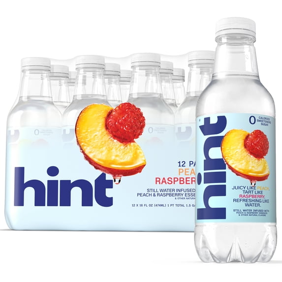 Hint Peach Raspberry Flavored Water, 16 fl oz, 12 Pack Plastic Bottles