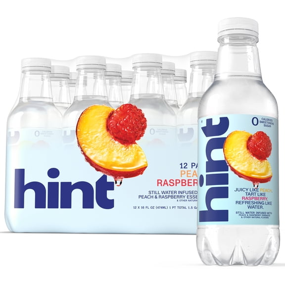 Hint Peach Raspberry Flavored Water, 16 fl oz, 12 Pack Plastic Bottles