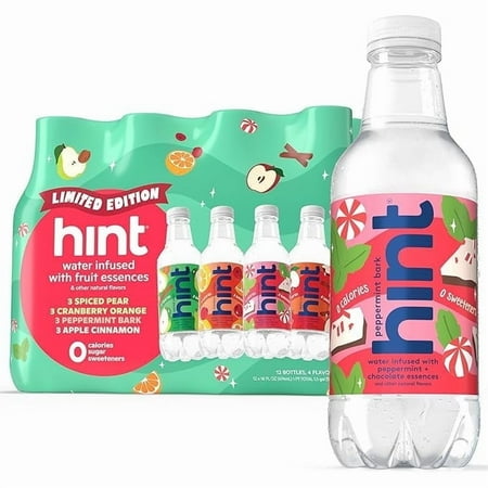 Hint Winter 4-Flavor Variety Pack Flavored Water, 16 fl oz, 12 Pack Plastic Bottles