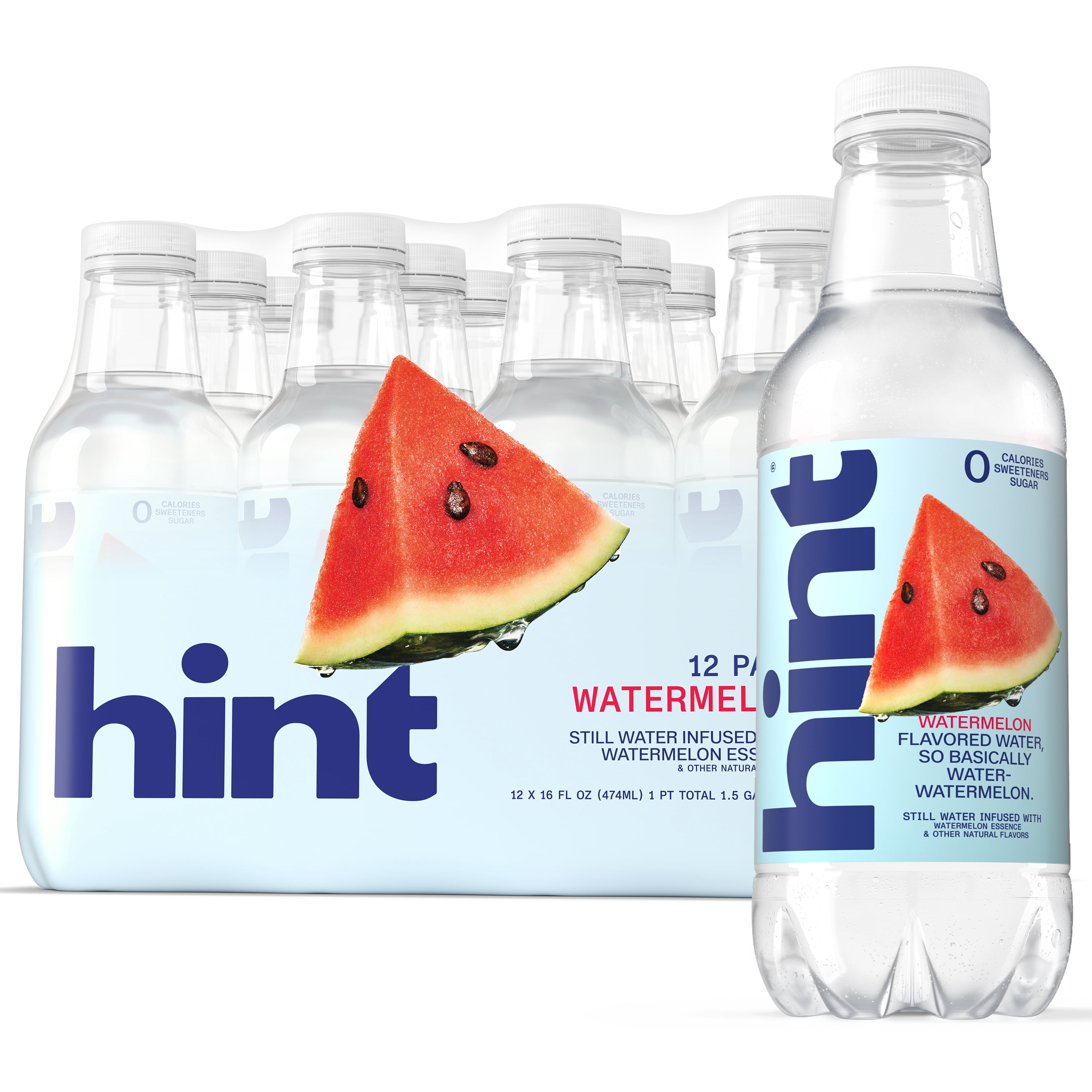 Hint Watermelon Flavored Water, 16 fl oz, 12 Pack Plastic Bottles