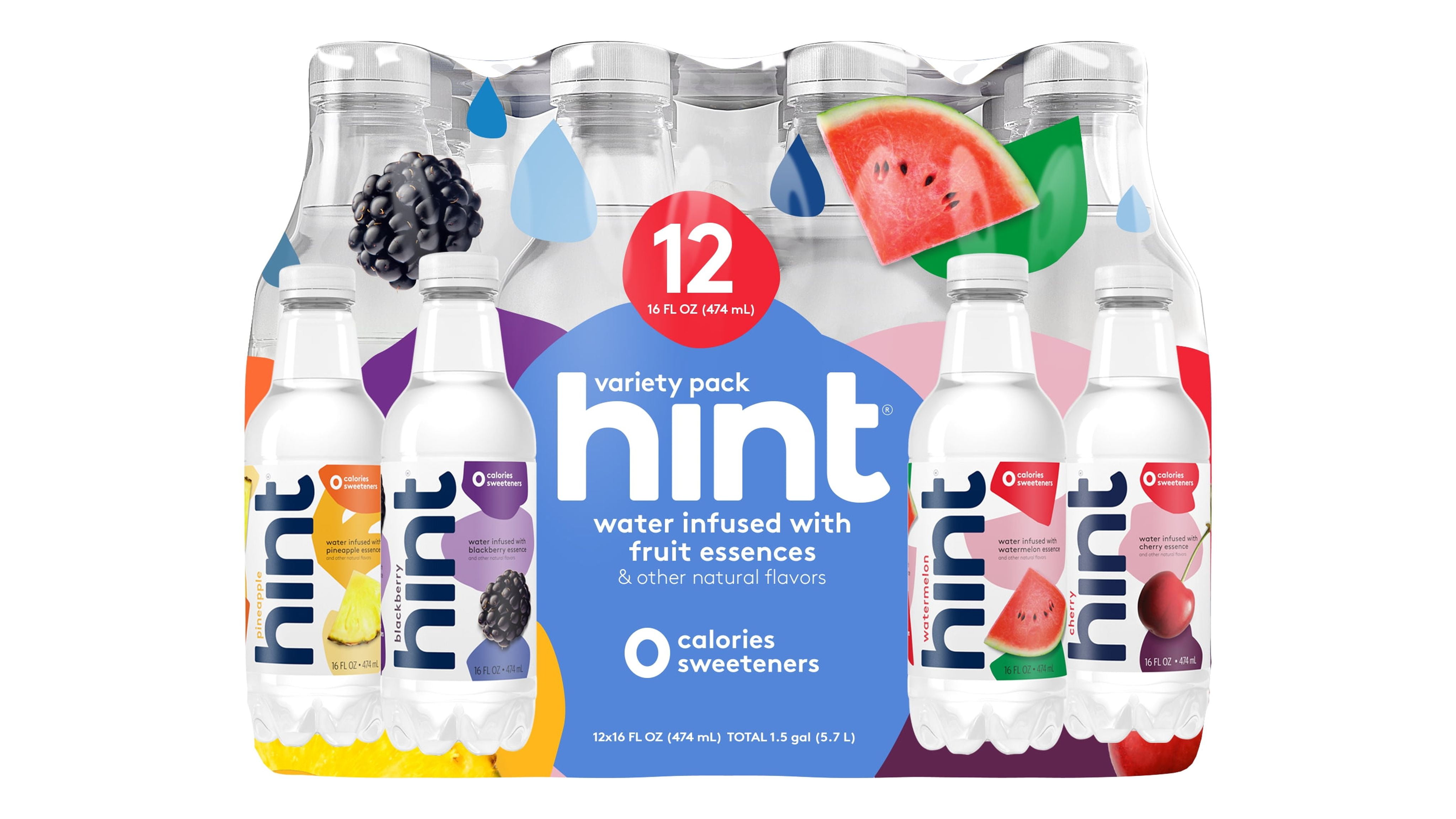 Hint Zero Calorie Water Variety Pack, 16 Fl Oz, 12 Count Bottles
