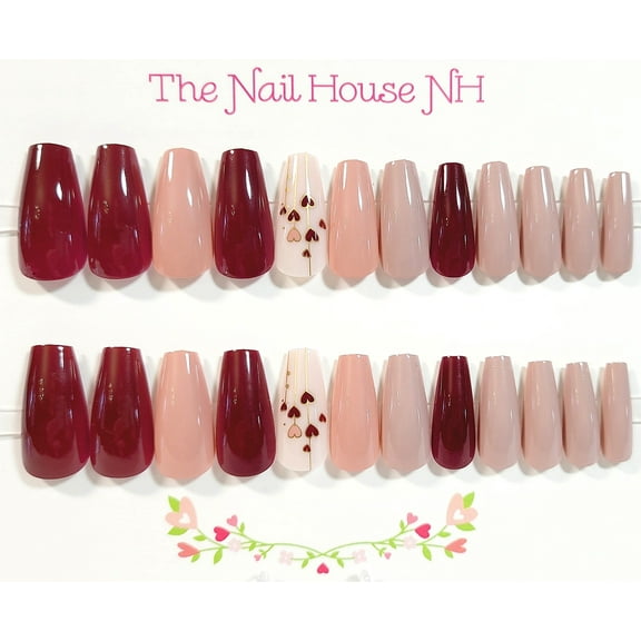 Hint of Love Glossy Medium Coffin Press On Nails - 24 Pieces - Artificial Nails - Valentine's Day Nails - Ombre Nude Nail Set