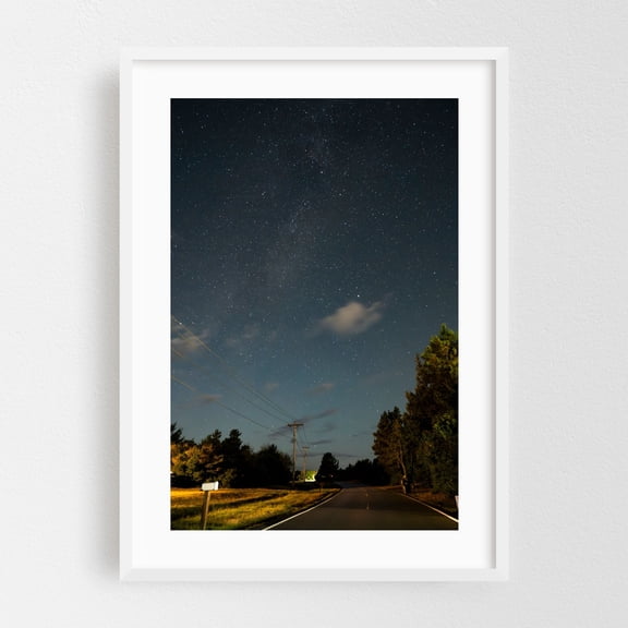 Hint of Milky Way - Photography Night Sky Stars Astronomy Nightlife Nature Rural Scenic White Framed Wall Art Print 16 x 24 inches