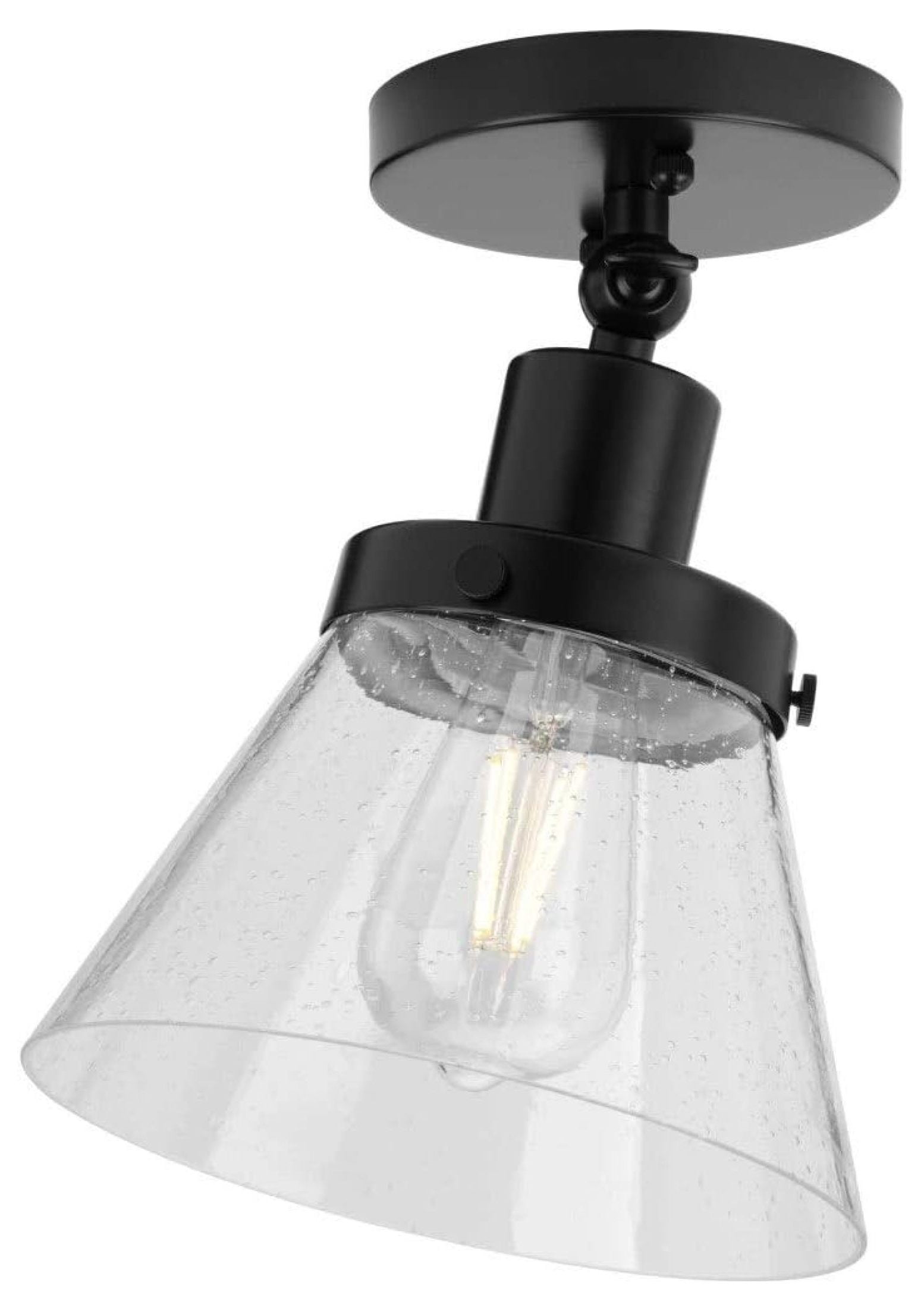 Matte Black and Seeded Glass Industrial Flush Mount Ceiling Light
