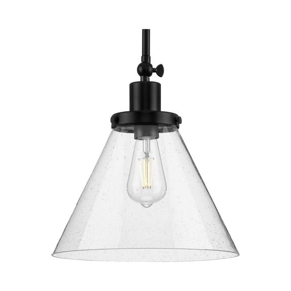 Hinton Collection One-Light Matte Black and Seeded Glass Vintage Style Hanging Pendant Light