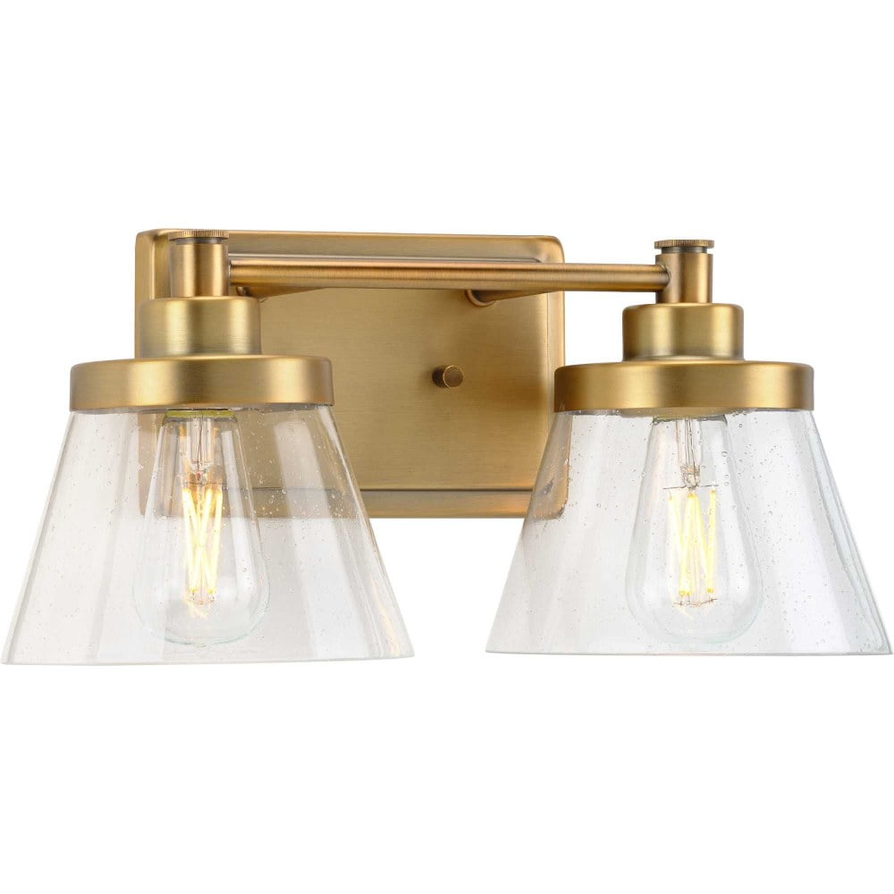 Hinton 2-Light Vintage Brass Bath Vanity with Clear Glass Shades