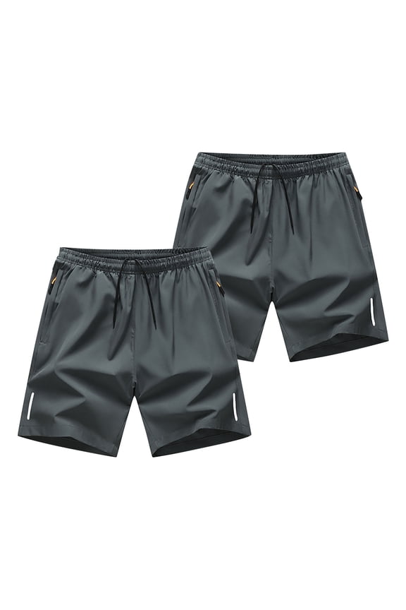 2PC Men's Solid Color Fashion Sports and Leisure Zipper Pocket Drawstring Breathable Speed Drying Straight Leg Pants Gray XXXXL(XXXXL)