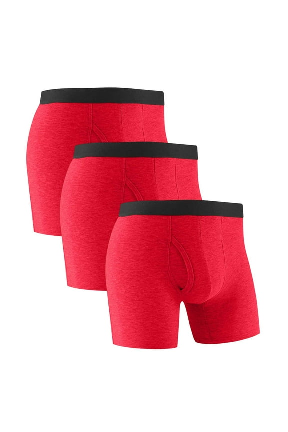 3PC Men Fashion Solid Color Breathable Large Size Front Open Briefs Red 4(M)