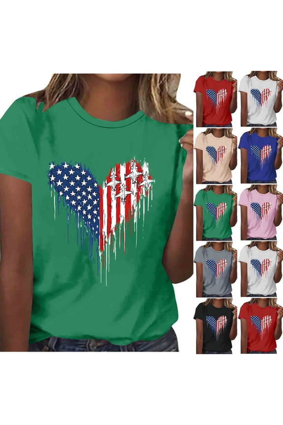 4th of July Shirts Women American Flag Patriotic T-Shirts USA Star Stripes Graphic Tee Tops White XL(XL)