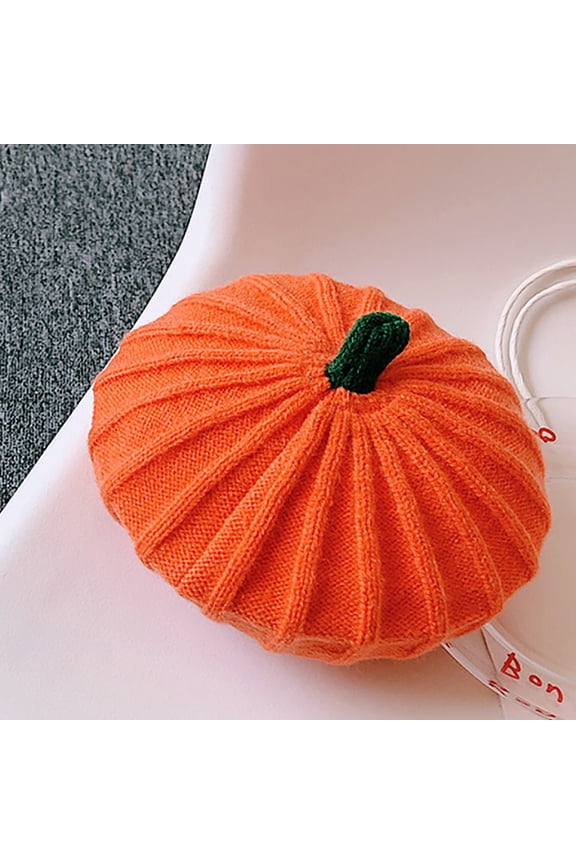 Berets for Kids ,Fashion Knitted Beret Hats for Baby Girls Pumpkin Hat Princess Beret Cap Girls Beret Hat Beanie Cap Orange 45-50cm
