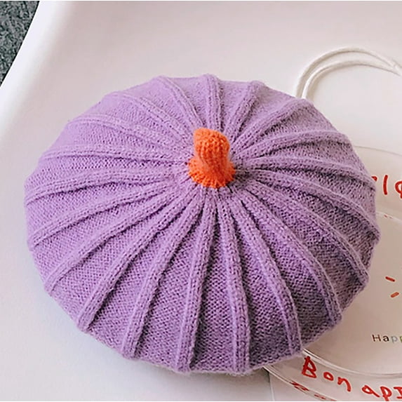 Hinvhai Berets for Kids ,Fashion Knitted Beret Hats for Baby Girls Pumpkin Hat Princess Beret Cap Girls Beret Hat Beanie Cap Purple 45-50cm