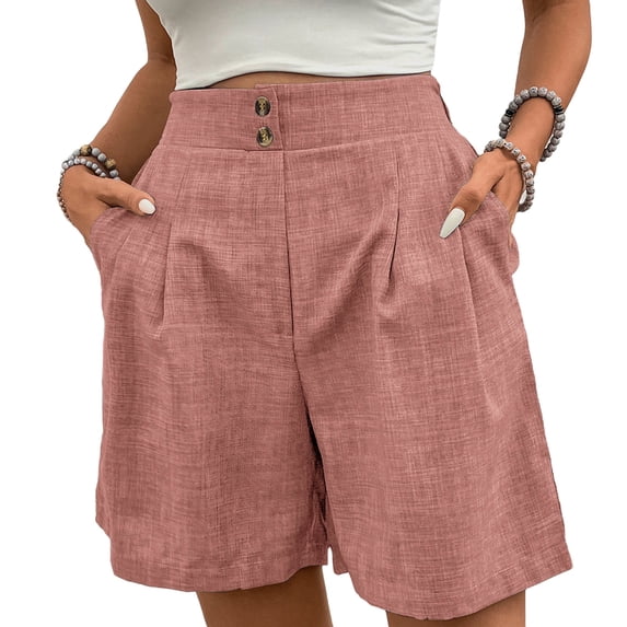 Hinvhai Bermuda Shorts for Women Snug Waisted Casual Straight Leg Summer Shorts with Elastic Waist with Pockets Pink M(M)