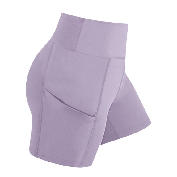 Hinvhai Biker Shorts Girl with Pockets - High Waisted Tummy Control Workout Gym Running Yoga Shorts Purple 8 Years