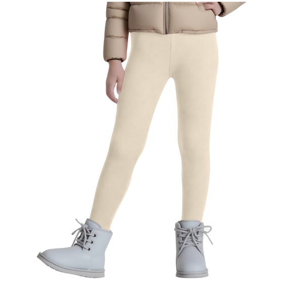 Hinvhai Boy Girl Fleece Lined Winter Leggings Toddler Footie Basic Full Length Stretchy thermal Fall Solid Beige 7 Years
