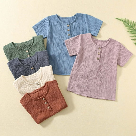 Hinvhai Boys Cotton Shirt Toddler Boys Pocket Button Short Sleeve T Shirt Tees Tops Purple 90