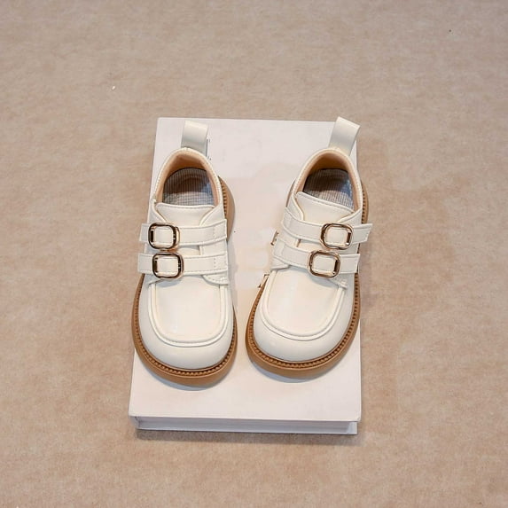 Hinvhai Boys Girls Leather Shoes Little Kid Wedding Dress Shoes Non-Slip Texture Sole Loafer Flats Classic Uniform Walking Shoes Beige 13.5(33)