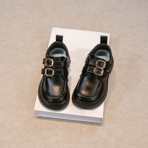 Hinvhai Boys Girls Leather Shoes Little Kid Wedding Dress Shoes Non-Slip Texture Sole Loafer Flats Classic Uniform Walking Shoes Black 2(36)