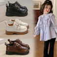 thumbnail image 1 of Hinvhai Boys Girls Leather Shoes Little Kid Wedding Dress Shoes Non-Slip Texture Sole Loafer Flats Classic Uniform Walking Shoes Brown 2(36), 1 of 5