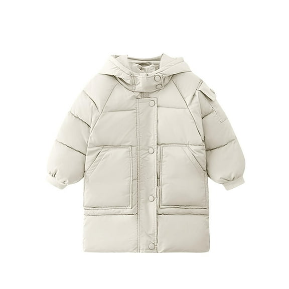 Hinvhai Boys Girls Long Cotton Jacket Lightweight Winter Warm Hooded Coat White 2 Years