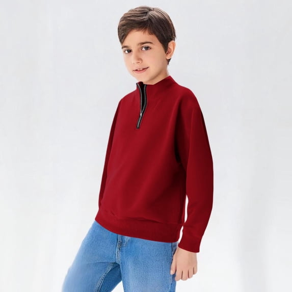 Hinvhai Boys Quarter Zip Sweatshirt Long Sleeve Pullover Tops Lightweight Shirt Solid Color Sweat Shirts Uniform