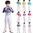 thumbnail image 1 of Hinvhai Boys Sequins Performance Outfits Shiny Shirt Pants Dance Skating Jazz Clothing Yellow 16-17Years, 1 of 5