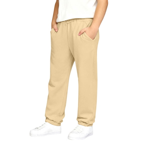 Hinvhai Boys Sweatpants Kids Elastic Waist Casual Joggers Active Athletic Pants with Pockets Khaki 150(150)