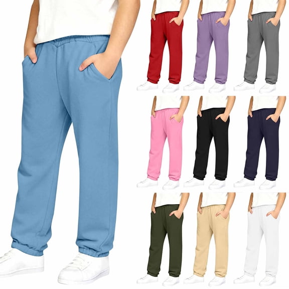 Hinvhai Boys Sweatpants Kids Elastic Waist Casual Joggers Active Athletic Pants with Pockets White 170(170)