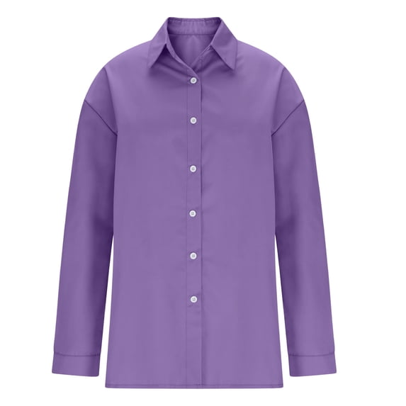 Hinvhai Button Down Shirts for Women Long Sleeve Collared Blouse Business Casual Tops Purple L(L)