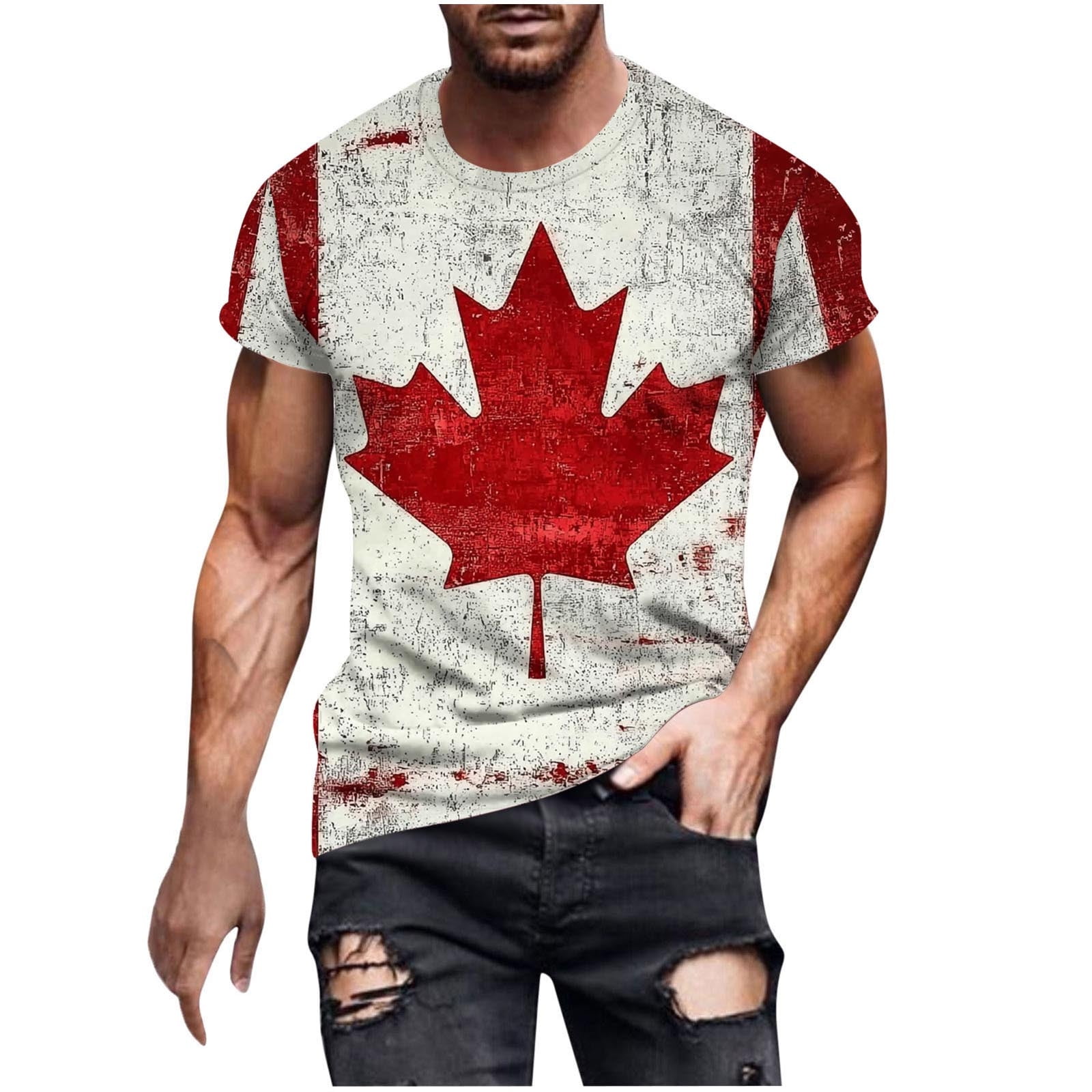 Hinvhai Canada Day T Shirt for Men Short Sleeve Canadian Flag Shirts ...