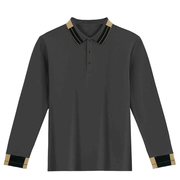 Hinvhai Casual Shirts for Men Long Sleeve Collar Buttons Shirt Business Casual Polos Color-Blocked Top with Pocket Autumn Dark Gray XXXL(XXXL)