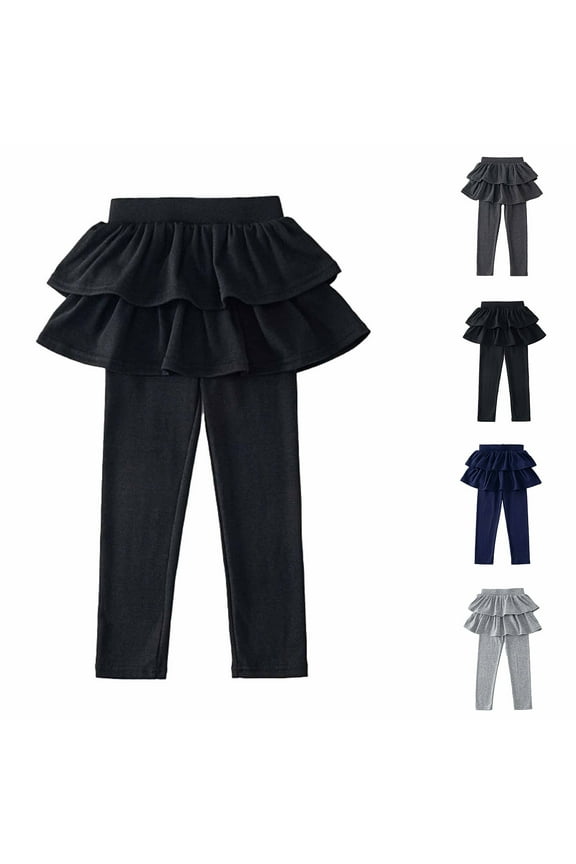 Children Girls Leggings with Skirt Pants,Toddler Fashion Casual Ruffle Pants for Girls Solid Color Tights Cake Culottes Dresses Pants Navy 7 Years(150)