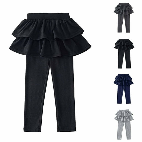 Hinvhai Children Girls Leggings with Skirt Pants,Toddler Fashion Casual Ruffle Pants for Girls Solid Color Tights Cake Culottes Dresses Pants Navy 7 Years(150)