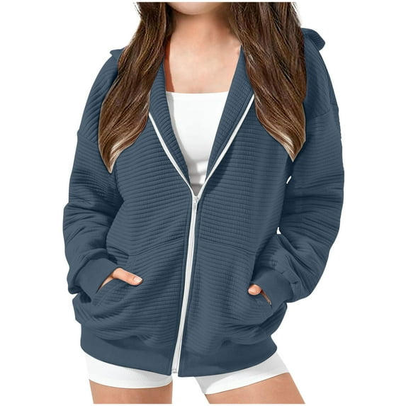Hinvhai Children Girls Oversized Hoodies Full Zip Lightweight Hoodie Casual Loose Long Sleeve Outwear Sweatshirts Cute Loose Jackets with Pockets Light Blue 11 Years(120)